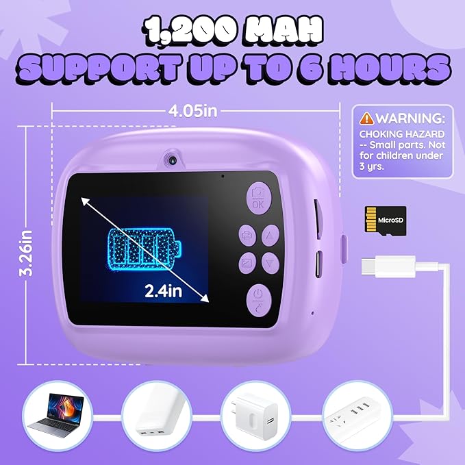 Kids Camera Instant Print, Kids Digital Camera with Photo Printing, Print Paper & 32GB Card, Kids Print Camera Birthday Gifts for Girls Boys 3 4 5 6 7 8 9 10 Year Old