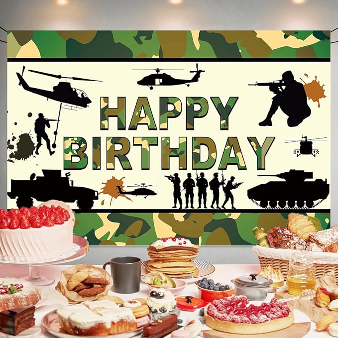 Camo Birthday Party Backdrop Camouflage Happy Birthday Banner Army Military Photography Background for Welcome Soldier Party Decorations Supplies 70.8 x 47.2 Inch
