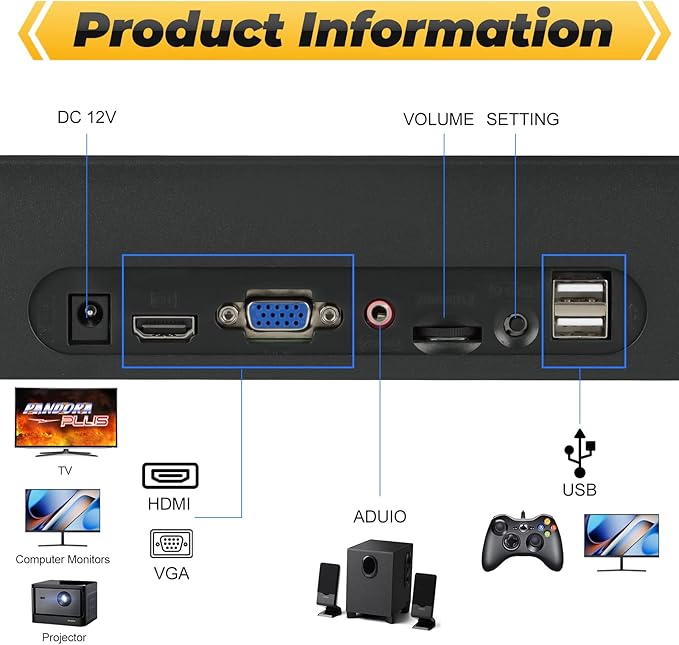 Pandora Box Console 32000 Arcade Games in 1, Two Separate joysticks，Bluetooth Function ,Retro Game Machine for TV PC Projector, Supports Up to 4 Players, Full HD Output, Search, Save, Hide
