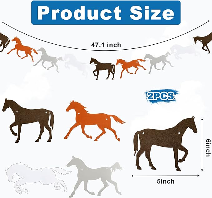 Outus Horse Party Decorations - 4 Pieces Supplies Including 2 Plastic Tablecloths and 2 Horse Garland Paper Banners for Themed Party Racing Activity