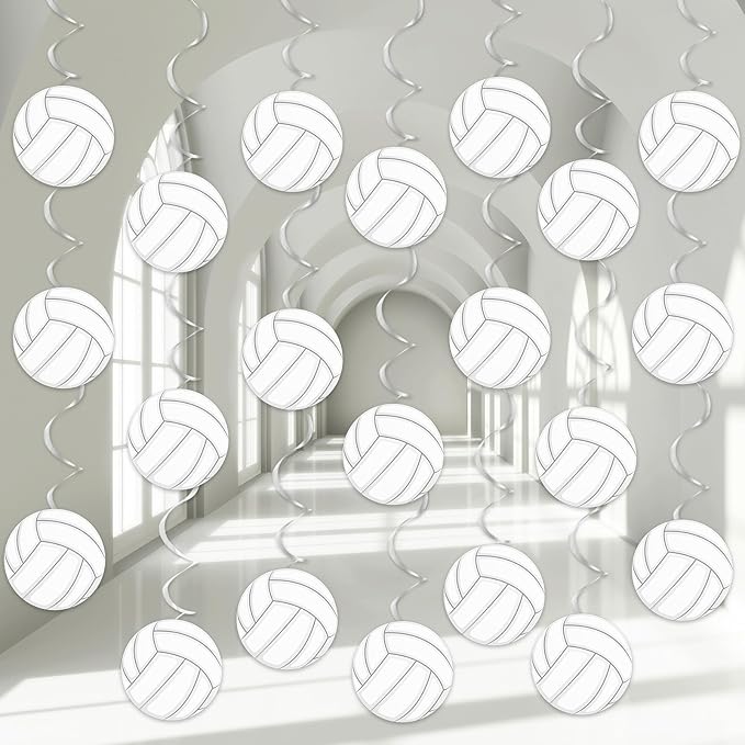 60pcs Volleyball Party Decorations Volleyball Value Foil Swirl Ceiling Hanging Decor Volleyball Sports Cutouts Party Supplies for Sports Birthday Baby Shower Party Favor Indoor Home Office Decor