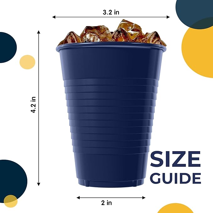 Party Solids 12 Oz Navy Plastic Cups For Party Supplies 50 Pack | Navy Disposable Cups Plastic | Disposable Drinkware For Parties, Events & Everyday
