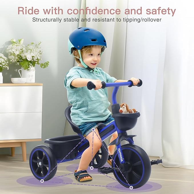 Kids Tricycle with Colorful LED Lights for Toddlers 1-3 Years, Stable 3-Wheel Design & Storage Basket for Fun Indoor Outdoor Ride, Gift for Baby Boy Girl