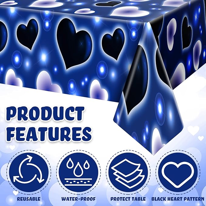 Tudomro 3 Pack 2000s Tablecloth Decoration 54 x 108 Inches Cholo Party Table Cover Y2k Party Decoration Heart Disposable Kpop Table Cloth for Birthday Supplies(Blue)