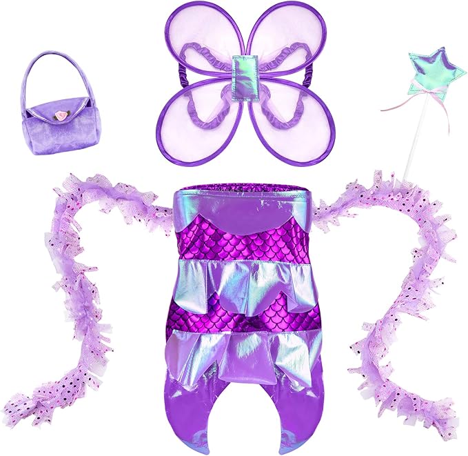 Jeowoqao Girls Dress Up Costume Set, Fairy and Mermaid Role Play Dress-up Trunk with Accessories 25pcs Little Girls Pretend Play Costume for Kids Age from 2-5
