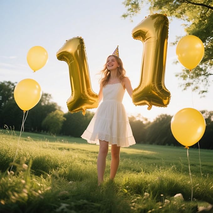 40 Inch Gold Balloon Number 11 Balloon,Jumbo Mylar Foil Helium Balloon for 11 Birthday Digital Balloons for Birthday Party,Wedding Anniversary Party Decorations
