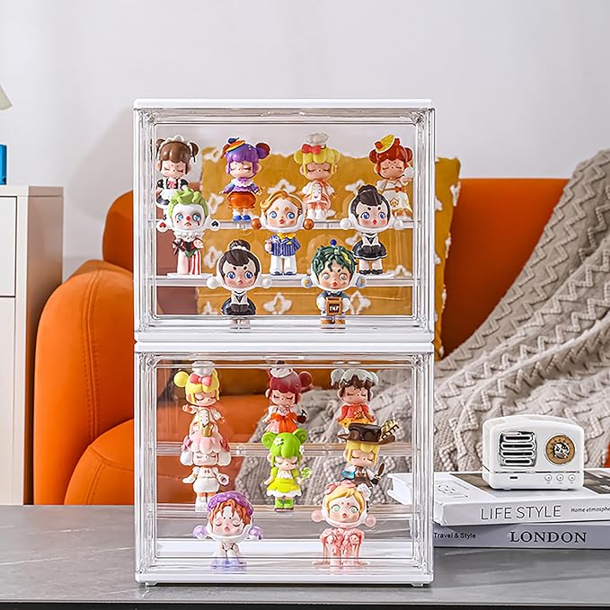 Clear Display Case for Collectibles 3 Layer Adjustable Acrylic Display Box Stand with Magnetic Door Stackable Doll Storage Box Assembly Dustproof Protection Showcase for Figures