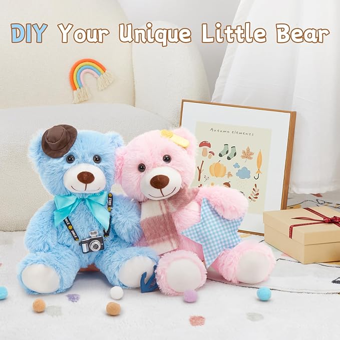 MorisMos 3Pcs Teddy Bears Bulk Baby Shower, 14inch Cute Teddy Bear Stuffed Animals Plush, Small Stuffed Bears on Centerpiece Baby Shower, Pink