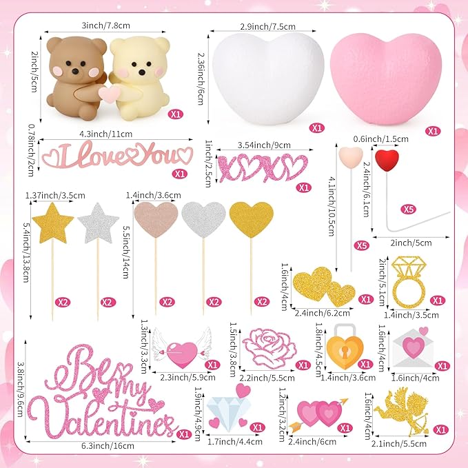 Hooqict 36 Pieces Valentine's Day Cake Decorations Set with Sweet Love Heart Valentines Party Cake Toppers & Cupcake Toppers for Happy Valentines Galentines Day Anniversary Birthday Party Decorations
