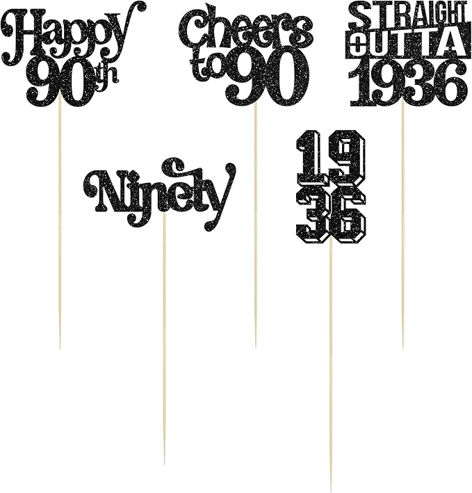 Gyufise 15Pcs Happy 90th Birthday Centerpiece Sticks Ninety Straight Outta 1936 Table Flower Centerpieces Sticks Cheers to 90 Decorations for 90th Birthday Party Supplies Black