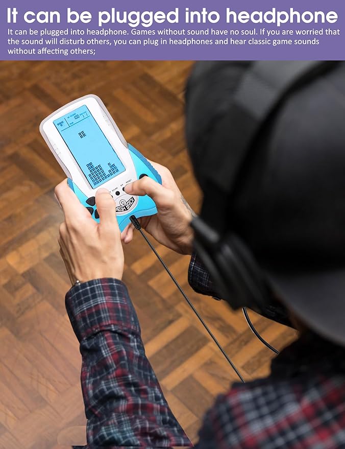 New Retro Block Brick Game Console Large Screen Blue Backlight Brightness can be Adjusted Build in 23 Game Compatible with Lithium Battery/AAA Batteries can Plug in Headphone (Blue)