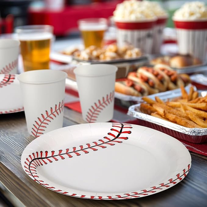 96pcs Baseball Paper Plates Baseball Field Party Plates and Napkins Cups Disposable Tableware Set for 24 Guest Kids Birthday Party Celebratory Banquet Table Supplies Decorations