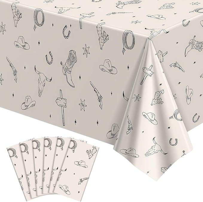 6 Pack Western Cowboy Party Decorations Tablecloth, 54 X 108Inch Rodeo Table Covers Disposable Cowboy Table Cloth Waterproof Tables Cover for Western Rodeo Birthday Party Decor