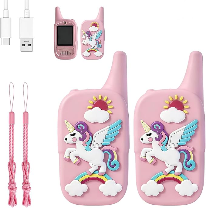 Kids Walkie Talkies 2 Pack - Rechargeable Walkie Talkies for Kids with Clear Sound, Long Range Indoor Outdoor Kids Walkie Talkies Toys for 3-12 Year Old Boys Girls, Perfect Birthday Gifta (Pink+Pink)