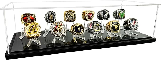 Championship Ring Display Case, 12 Ring Posts Baseball Ring Display Case,Ring Rack Display Gifts for Casino Poker Chip Collectibles Include 12 pcs Holder