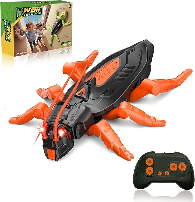Wall Crawler Cockroach RC Toy, Creepy Crawly Remote Control Robot for Kids, Climbs Walls, STEM Toys Halloween Birthday Gift for Boys Girls Ages 6-12 with LED Eyes