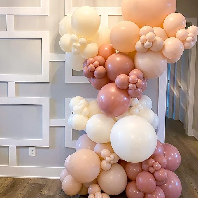 Dusty Pink Balloons, Neutral Balloons with Dusty Pink Ivory White Rose Gold Confetti Balloons for Girls Bridal Baby Shower Boho Birthday Wedding Decorations Supplies