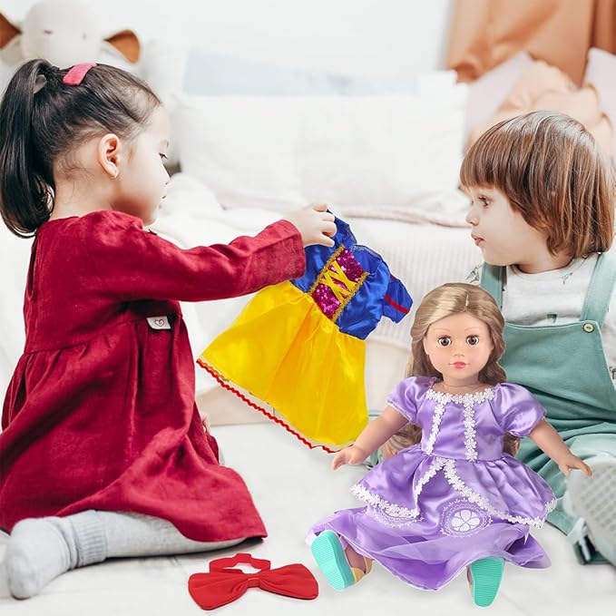 6 Sets Princess Dresses for 18 Inch Dolls, 18 Inch Doll Clothes Accessories Elegant Ball Gown Outfits with 1 Crow & 1 Bow Hairband | Fits Most 18” Fashion Dolls