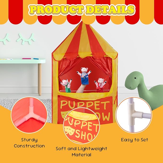 Eave Style Puppet Theater,Puppet Show and Lemonade Stand for Tabletop Drama Performance Role Playing, Indoor & Outdoor Dramatic Pretend Play