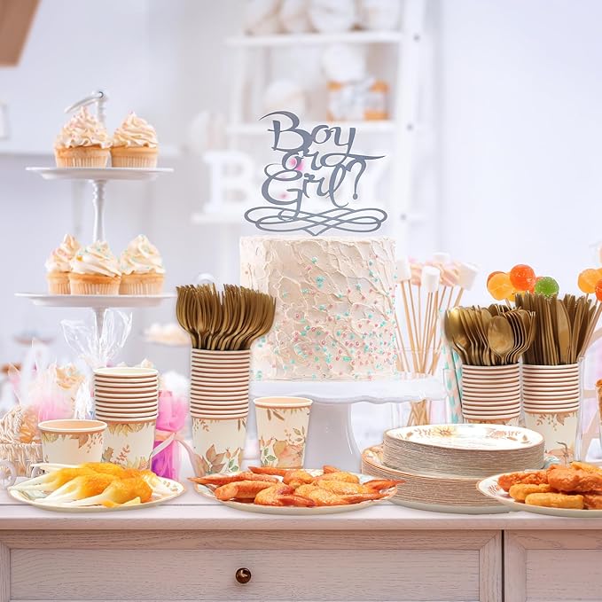 350 Pcs Fall Baby Shower Party Supplies Fall in Love with Baby Paper Plates Napkins Cups and Plastic Cutlery Party Tableware Set for Autumn Shower Birthday Decorations, Serves 50