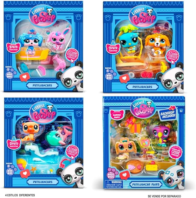 Bandai Littlest Pet Shop Petfluencer Shell-Fie Fun | Petfluencer Set Contains 2 Gen LPS Mini Pet Toys 4 Accessories 1 Backdrop 1 Collector Card And 1 Virtual Code | Collectable Toys For Girls And Boys
