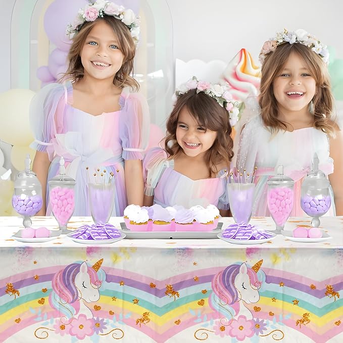 3PCS Unicorns Tablecloths for Birthday Decoration, Unicorn Party Decorations Pastel Rainbow DisposableTable Covers for Kids Girls Baby Shower Birthday Party Supplies, 51.2X 86.6inch