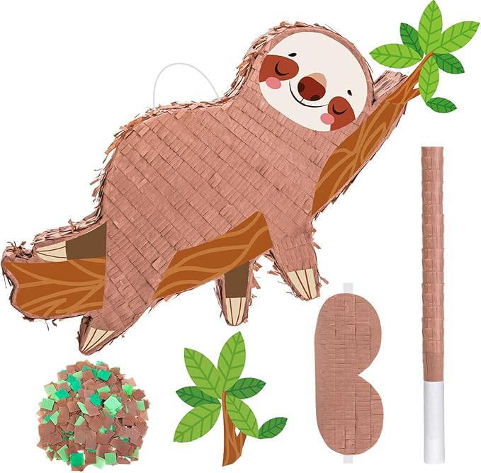Sloth Piñatas for Birthday Party Animal Piñata with Stick, Blindfold, Confetti for Adults Birthday Baby Shower Party Supplies