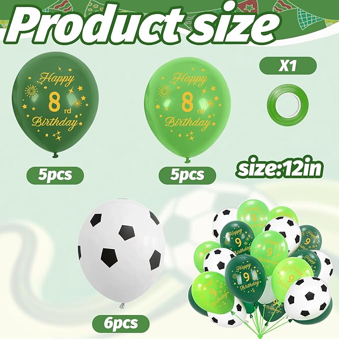 Soccer Balloons 6th Birthday Decorations for Boys,Green Balloons with Happy 6th Birthday Printed Soccer Party Balloons Soccer Sports Party Decorations