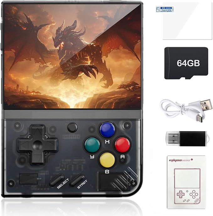 Miyoo Mini Plus Retro Game Console,3.5 Inch IPS Classic System Retro Video Games Consoles,with 64G TF Card and Wireless Networt Handheld Console Casual Game Console(Black)