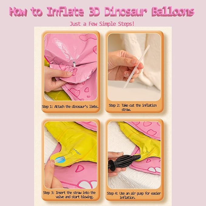 LilyZheng 5-Pack 3D Dinosaur Balloons Self-Standing Foil Balloons Inflatable Dino Party Decorations for Kids Birthday Jurassic Theme Dinosaur Birthday Supplies