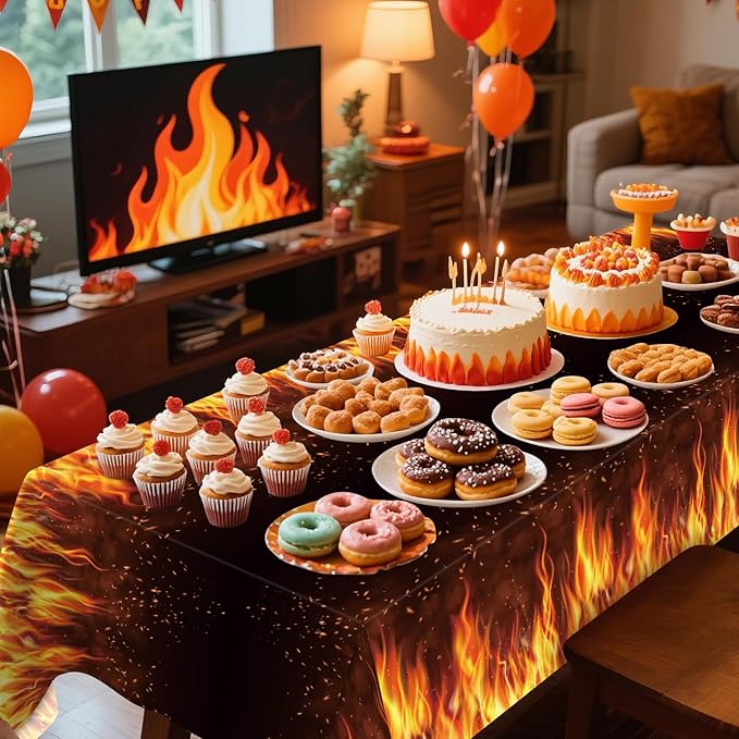 4 Pack Fire Party Tablecloth - Fire Table Cover Decoration Tablecover for Flame Party Baby Shower Supplies Birthday Decorations (51 x 86 Inches)