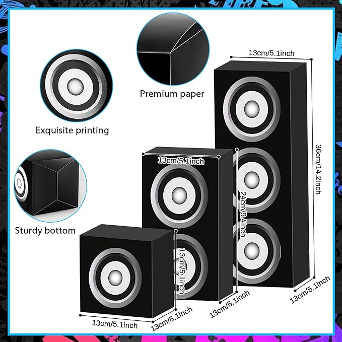 Naozinebi 6 Pcs 80s 90s Party Boxes Hip Hop Party Decorations Large Paper Boombox Box Music Theme Gift Box for Retro 1980s 1990s Neon Disco Birthday Supplies Favors