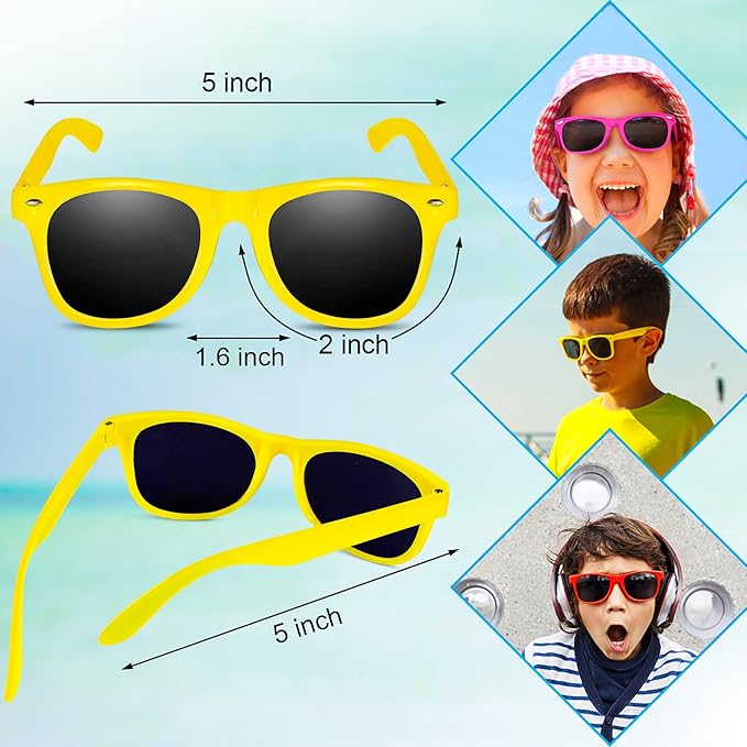 GINMIC Kids Sunglasses Party Favors, 12Pack Neon Sunglasses for Kids, Boys and Girls, Great Gift for Birthday Party Supplies, Beach, Pool Party Favors, Fun Gift, Party Toys