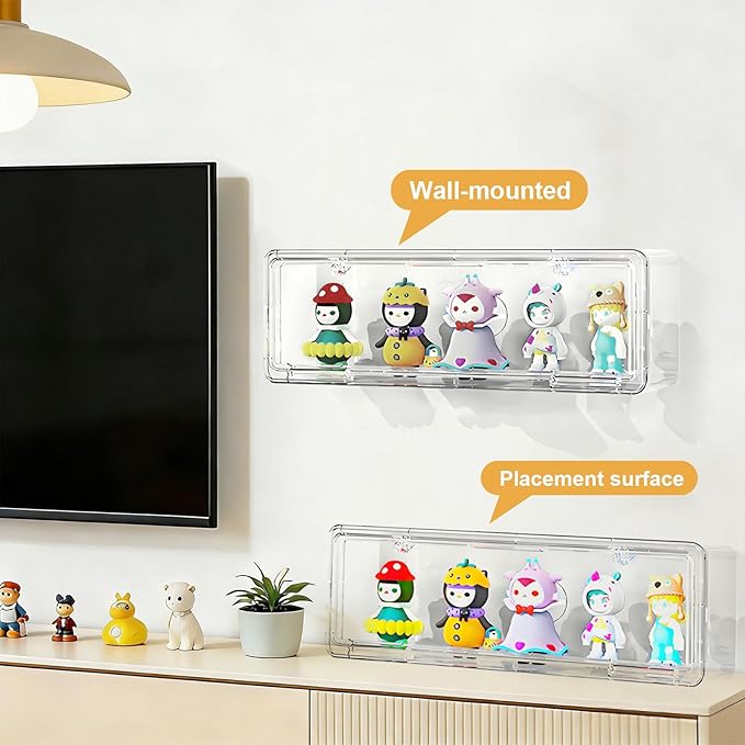 Wall-Mounted Clear Display Case for Figures, Acrylic Storage Organizers Box with Magnetic Door, Wall Dustproof Showcase for Collectibles Action Figure(1, Small-Wide)
