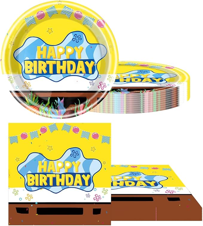 Yellow Birthday Party Supplies, 20 Plates and 20 Napkins, Yellow for Kids Birthday Party Decorations
