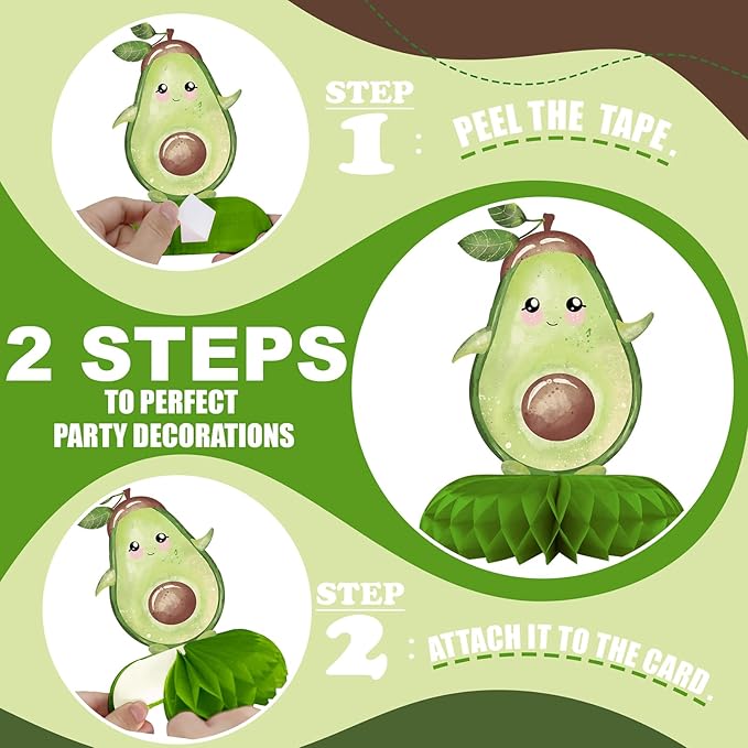 12 Pack Avocado Table Decorations - Avocado Party Decorations for Kids' Birthday and Baby Shower - Avocado Table Toppers