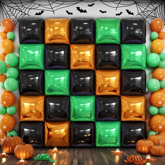 Black Orange Green Foil Balloon Wall,25Pcs Double Sided Balloons Backdrop Helium Polyester Balloon Tunnel Arch Garland Kit for Halloween Birthday Bridal Anniversary Baby Shower Party Decorations