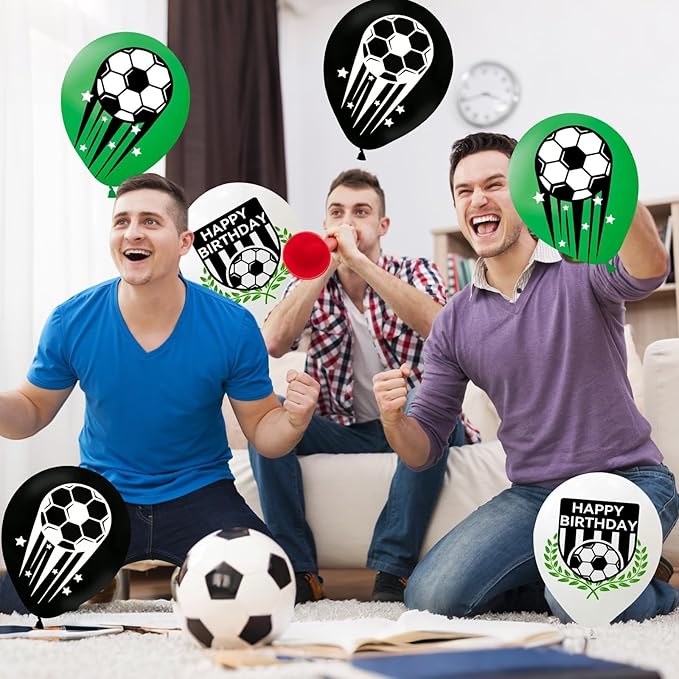 Soccer Balloons, 60Pcs 12 Inch Green White Black Soccer Party Latex Balloons for Kids Boy Soccer Birthday Sport Party Decorations Sports Themed Graduation Baby Shower Party Supplies