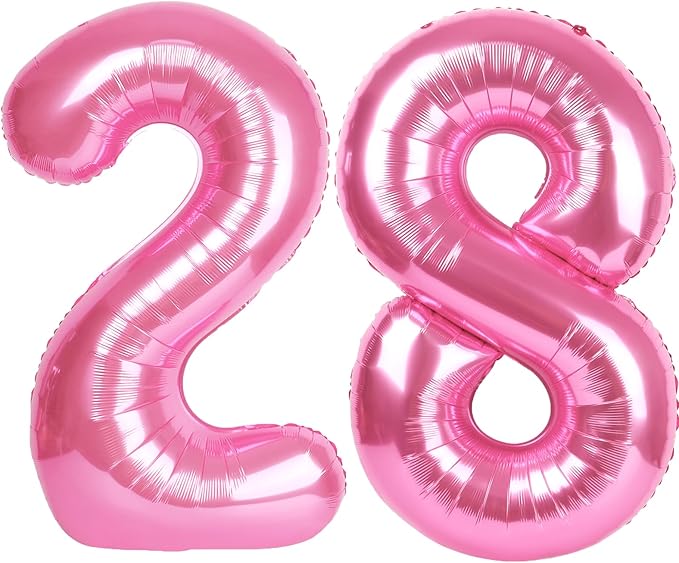 40 Inch Pink Number 28 Digital Balloon,Jumbo Mylar Foil Helium Balloon for 28 Balloons for Birthday Party,Wedding Anniversary Party Decorations