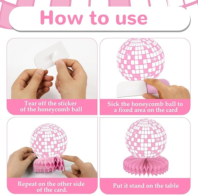 12PCS Disco Ball Party Decorations 70s Disco Table Honeycomb Centerpieces Western Cowgirl Party Table Toppers Hot Pink Disco Party Table Centerpieces for Girls Birthday Party Supplies