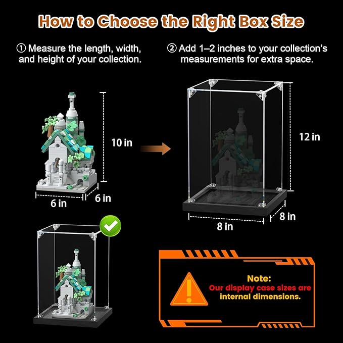 Acrylic Display Case for Collectibles Assemble Clear Acrylic Boxes for Display Lego Action Figures Doll Hobby Toys, Black Base (5.5 x 5.5 x 9.5 inches, 14 x 14 x 24cm)