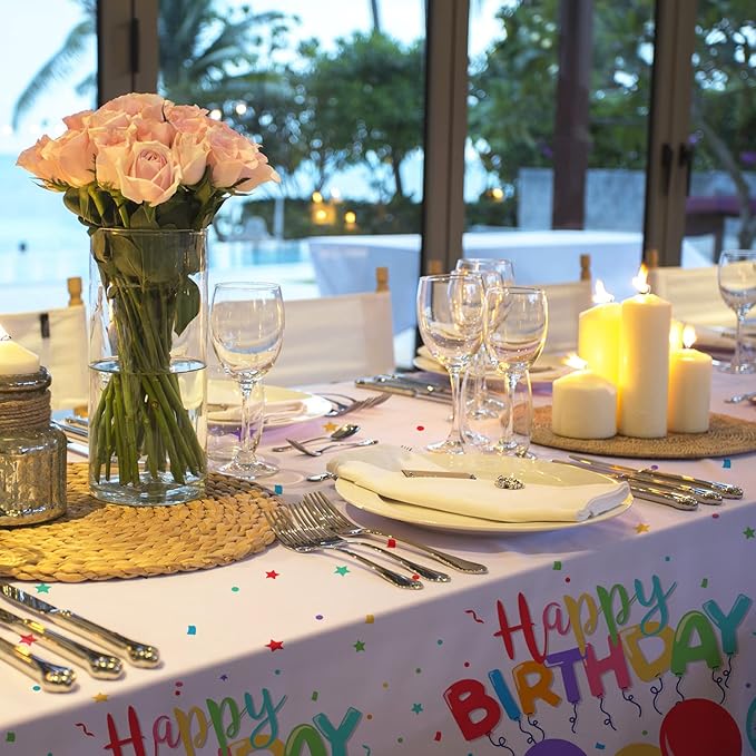Gatherfun Birthday Disposable Tablecloth, Plastic Table Cover for Kid’s Birthday Party, 54”x108”, 3 PCS