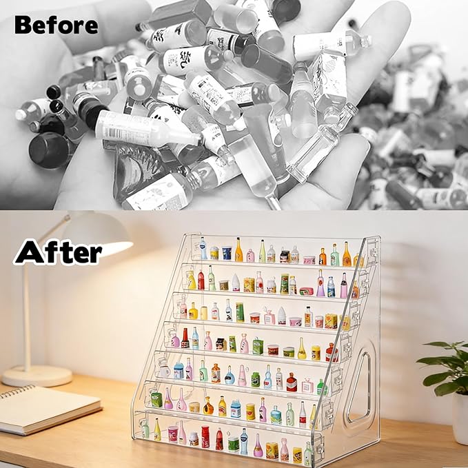 4 Pack 7 Layers Mini Brand Organizer Acrylic Display Rack for Mini Brands Collector Toys Large Capacity Desktop Mini Brand Display for Small Miniature Collectibles, Mini Brand Not Included