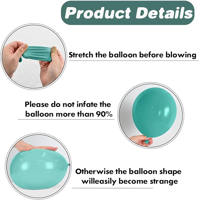 Blue and Green Balloons, Blue and Green Birthday Decorations, 12 Inch Light Blue Teal Metallic Metallic Blue Latex Balloons for Birthday Wedding Baby shower Party Decorations