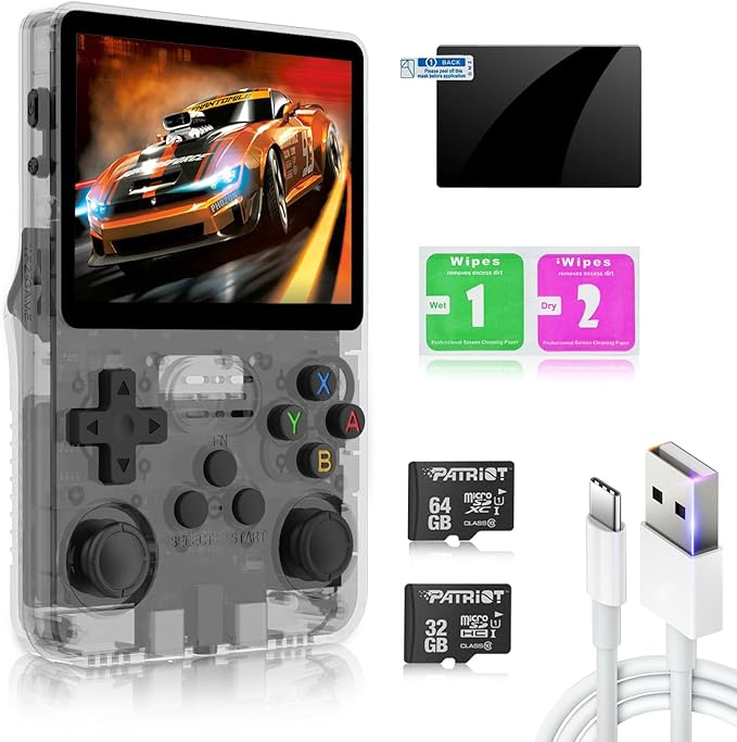 R36S Handheld Emulator Game Console, Portable Retro Gaming Device, Linux System, 3.5″ IPS HD Screen, 64GB Storage, 3500mAh Battery, Preloaded 20,000+ Games (Purple Black)