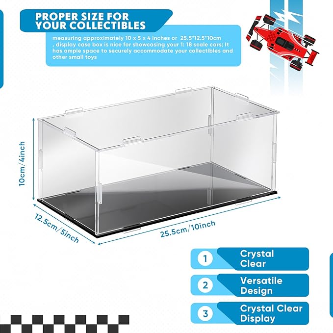 1 Pcs Clear Acrylic Display Case for 1: 24 Model Car Requires Installation Acrylic Display Box with Black Base Model Storage Case Stands for Toy Car Collectibles
