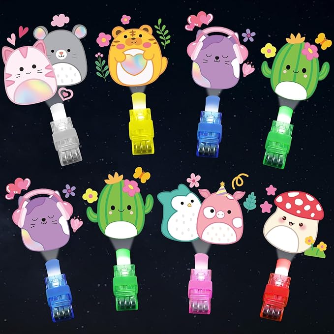 36Pcs Cute Animals LED Finger Lights Kawaii Animals Glow in the Dark Light Up Finger Lights Pink Party Favors Animal Theme Toys Bulk for Kids Cute Animal Birthday Classroom Prize Exchange Gift Supply