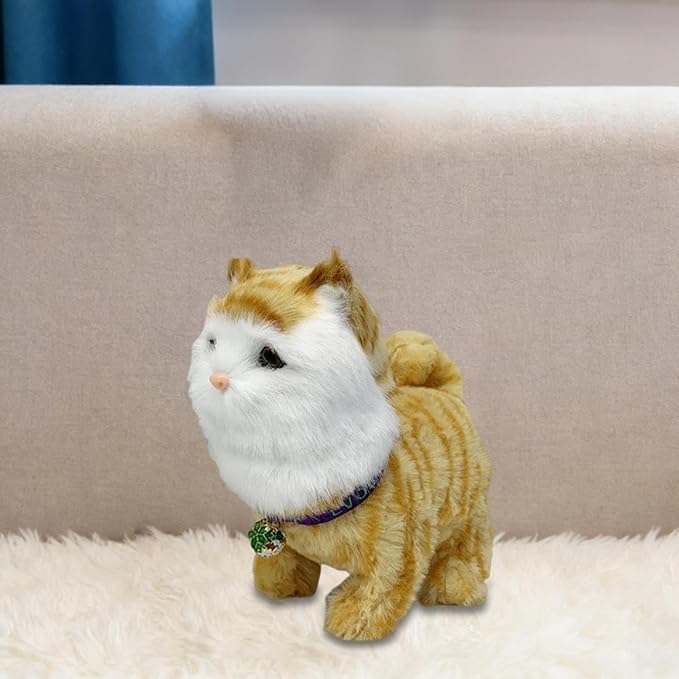 Electronic Walking Cat Toy, Robotic Pet, Vivid, Realistic, with Moving Tail, and, for Children, Yellow