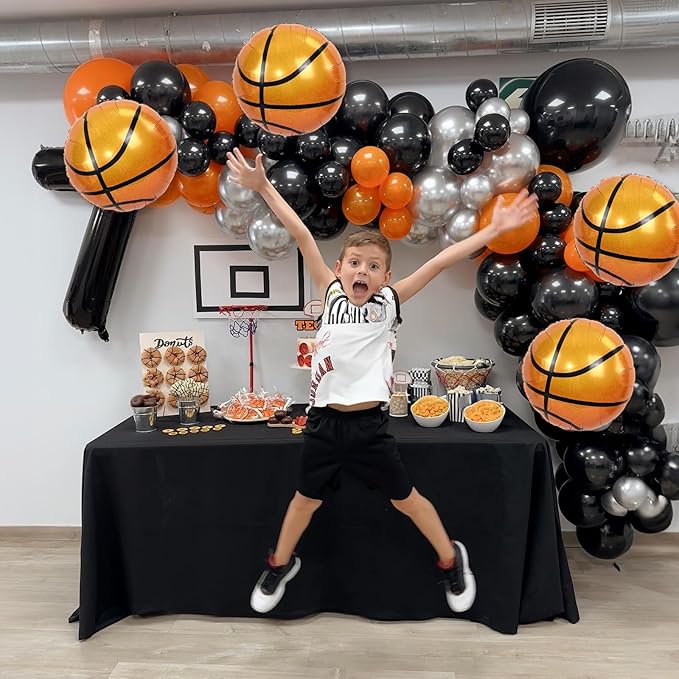 18 Inch Basketball Balloons Decor, 4PCS Orange and Black Basketball Foil Balloon for Party Decorations, Mylar Sport Balloons for Boys Men Sports Theme basketball Birthday Party Decorations Supplies