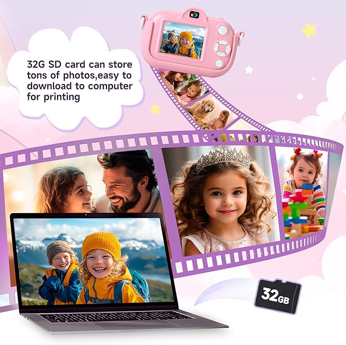 Kids Camera Digital Camera for Age 3-8, 1080P Toddler Camera for Kid with 32GB SD Card, Toddler Girls Toys Age 6-9, Christmas Birthday Gifts for Children, Peach Pink